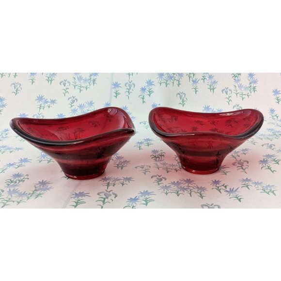 Vintage Other - Set of 2 Vintage 1960s Red Glass Mid Century Bowls